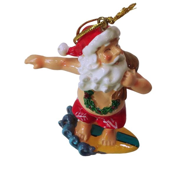 Bundle Lot of 6 Santa Claus Christmas Ornaments Beach Surfer Sandcastle Chill - Picture 8 of 11